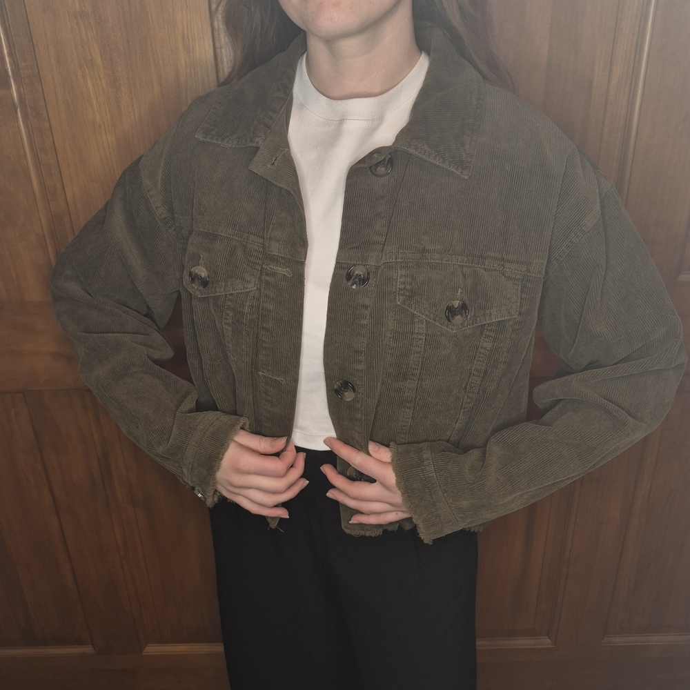 Forever 21 Olive Corduroy Jean Jacket